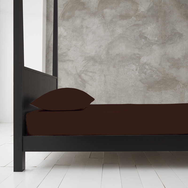Plain Solid Polycotton Fitted Sheet 25cm Deep Single Double King 4ft Super King Comfortable Bedding Sheet, Chocolate, Single