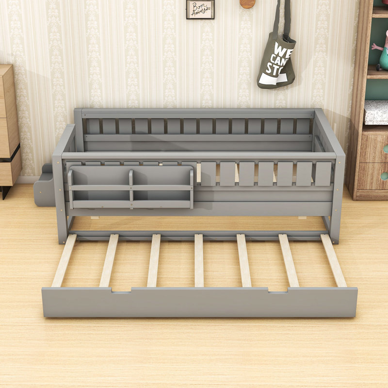 Lit avec bibliothèque intégrée et lit gigogne, Grey, Twin