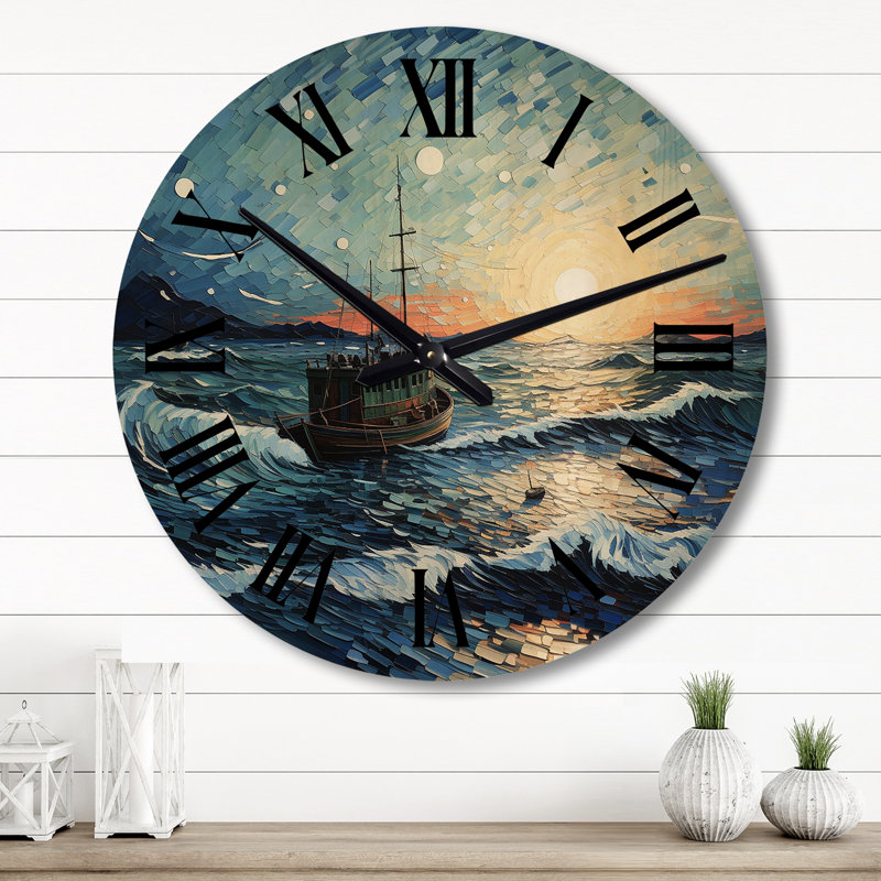 Horloge murale Vangogh Seascape With Fishing VI - Vangogh, Grand