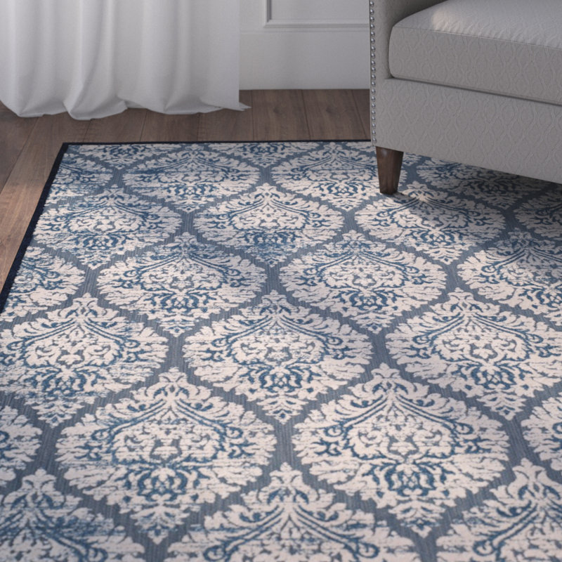 Tapis bleu / crème Parsons, Rectangle 5 pi 3 po x 7 pi 7 po