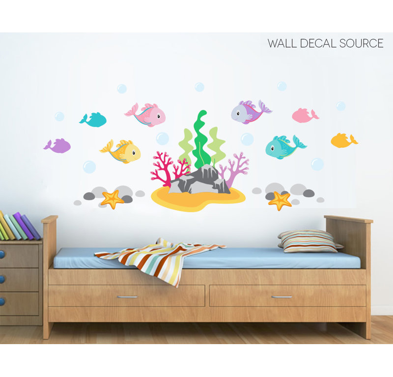 Adhésif décoratif sous les mers, sous la mer, sous l'eau, roches et corail, Schéma C