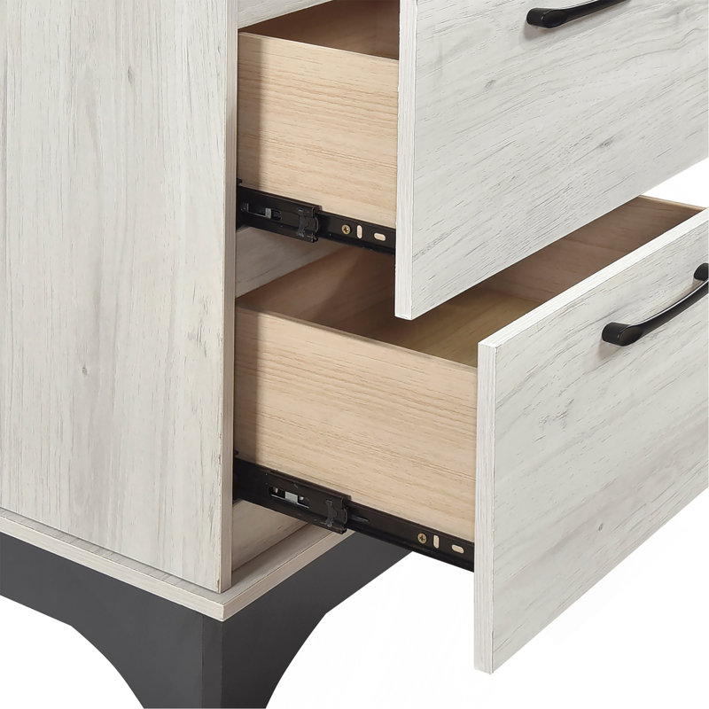 Contemporary Two-Tone White Oak and Gray Finish 2-Drawer Nightstand Bedroom Furniture 1pc