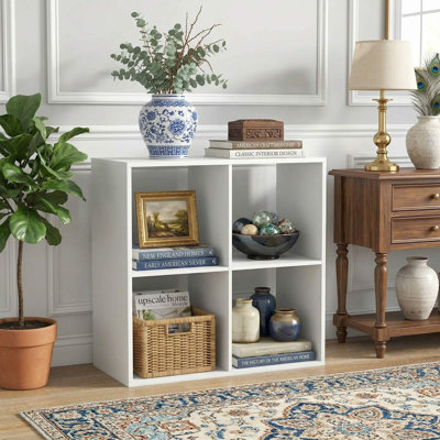 4-Cube Freestanding Storage Bookshelf, Scratch-Resistant Waterproof Finish, Fits Living Room, Bedroom