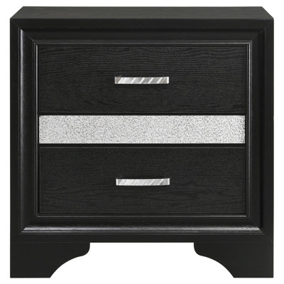 Table de chevet noire à 2 tiroirs avec plateau à bijoux caché