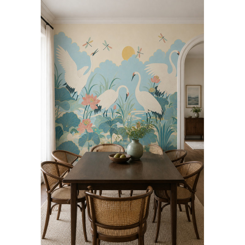 Murale grues Lotus, Textured Non-Pasted, 160"x108"