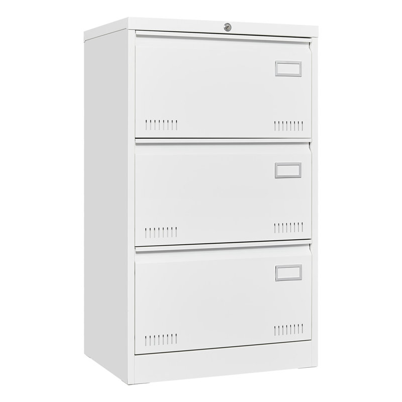 Classeur en métal 3 tiroirs avec serrure, Blanc