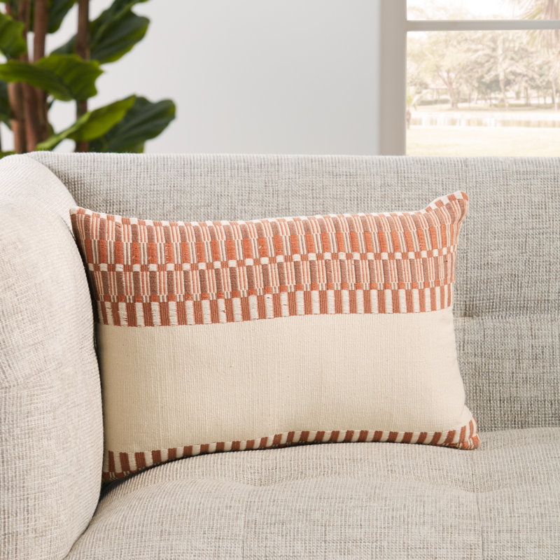Taren Embroidered Cotton Reversible Pillow Cover, Down Alternative, Striped 
