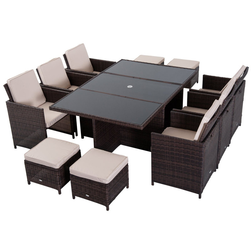 Ingmar Outdoor Rattan Dining Set Garden Table Chair Wicker Seat Cushion, Brown