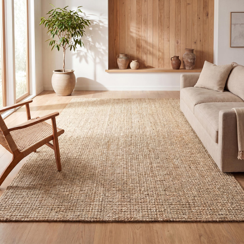 Tapis ivoire épais en jute tissé à la main Ehmann, Rectangulaire 3 pi x 5 pi