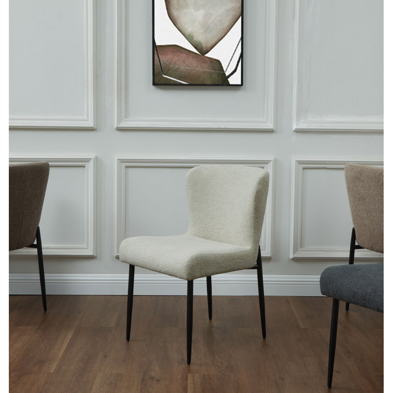 Katlynn Taupe Boucle Upholstered Side Chair with Black Metal Legs