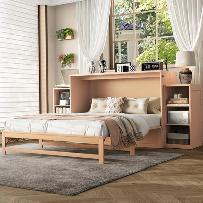 Lit escamotable avec tiroirs de rangement et tablettes pour chambres d'amis, chambres à coucher