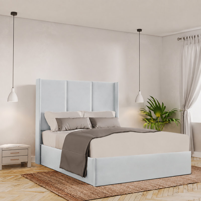 Bettzel Upholstered Ottoman Storage Bed, King (5'), Light Silver