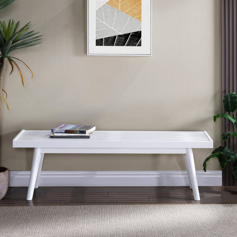 Banc à lattes en bois massif blanc, 17.5 " H x 16.5 " L x 56.3 " D, White