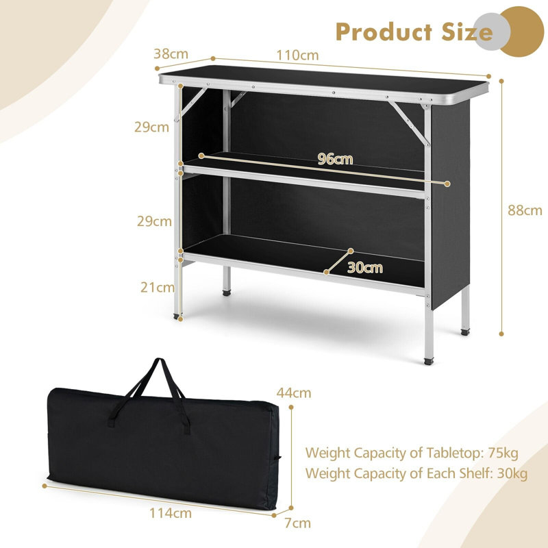 Olger Rectangular Folding Outdoor Camping Table , 110cm cm W 38cm cm D, Black