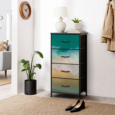 4 Drawer Dresser for Bedroom, Narrow Chest of Drawers, Wooden Top and Study Iron Frame 18"x37.5"-(WxH)