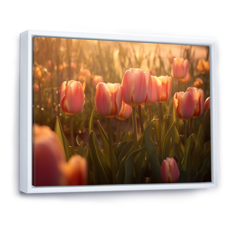Champ de tulipes sur toile, H 16 po x l 32 po x P 1 po, Cadre flottant blanc