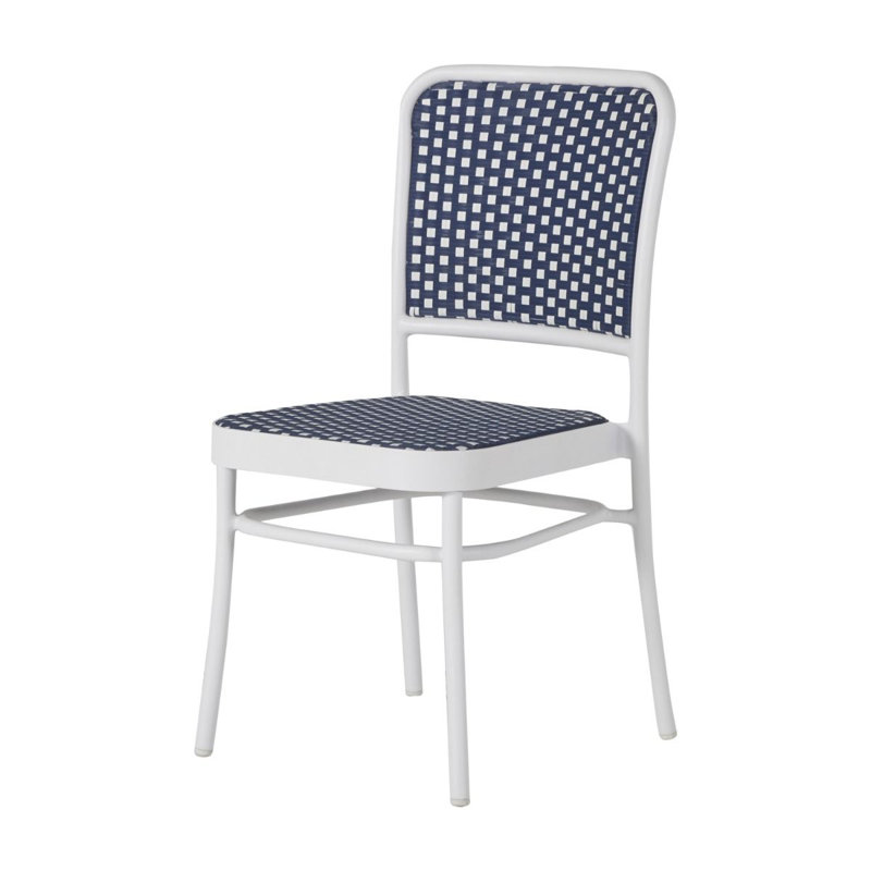 Parc Stacking Patio Dining Side Chair, Chalk and White & Navy