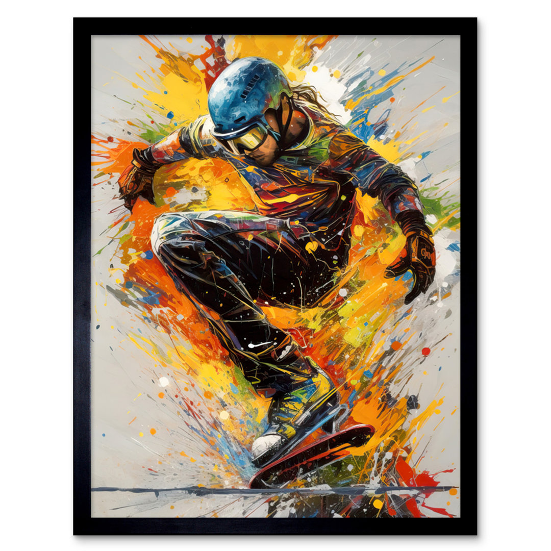Norland Snowboarder Vibrant Splat Action Shot Portrait - Single Picture Frame Print