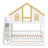 Wooden Bunk Bed House Design with Roof Door Window Storage Drawers and Staircase-1269513517