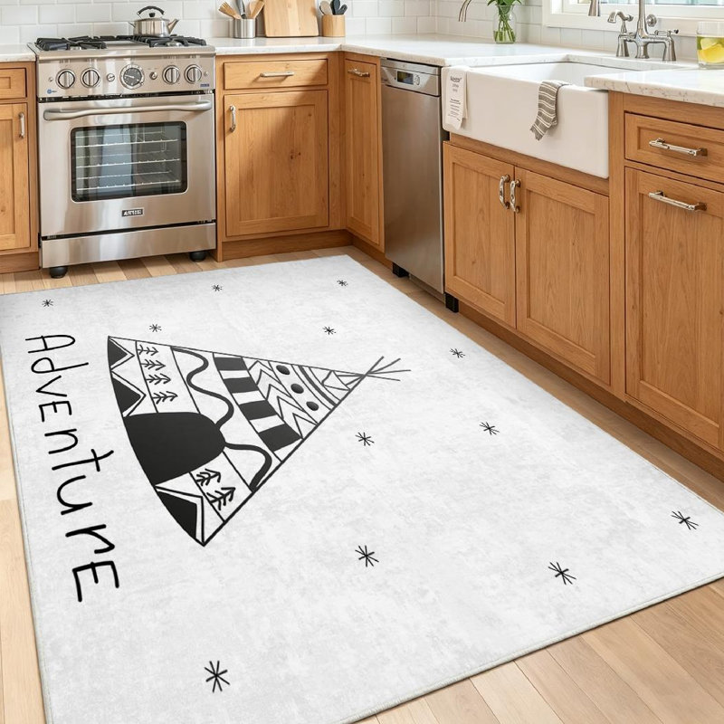 Tapis intérieur noir lavable à la machine, motif camouflage abstrait animal, Rectangle 39 po x 63 po