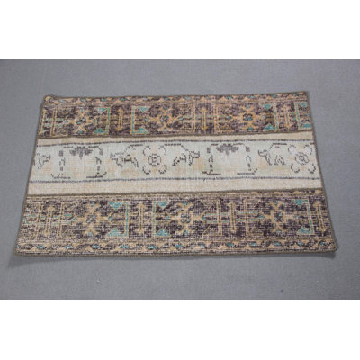 Tapis de porte turc rétro avec motif floral géométrique en turquoise brun crème pour le décor du vestibule - Tapis tissé à la main