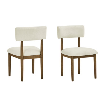 De 2 chaises d'appoint de salle à manger en chêne noyer avec tissu beige, dossier ouvert, hauteur de siège de 19 po, largeur de 20 po, profondeur, dossier de 22 po, produit de 33 po, poids de 29 lb, paquet de 36