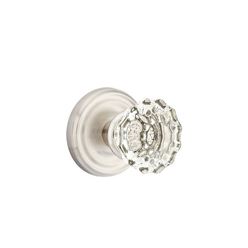 Ensemble de boutons de passage Emtek avec rosette régulière et bouton en verre Astoria, Nickel satiné