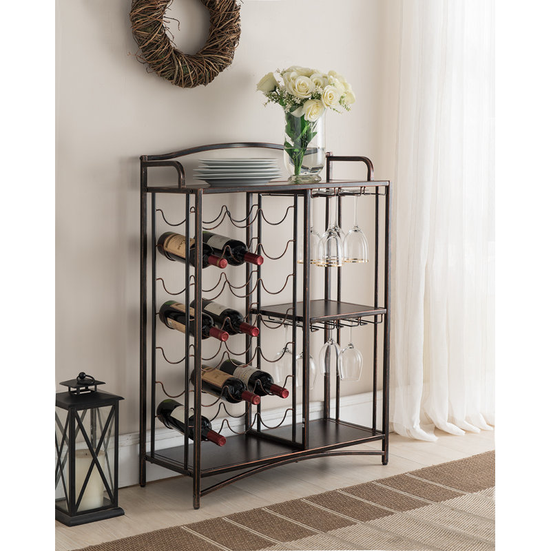 Rack Table Bar Cabinet Shelves, Liquor Wine Storage Stand with Glass Holder-Holds 21 Bottles, Small