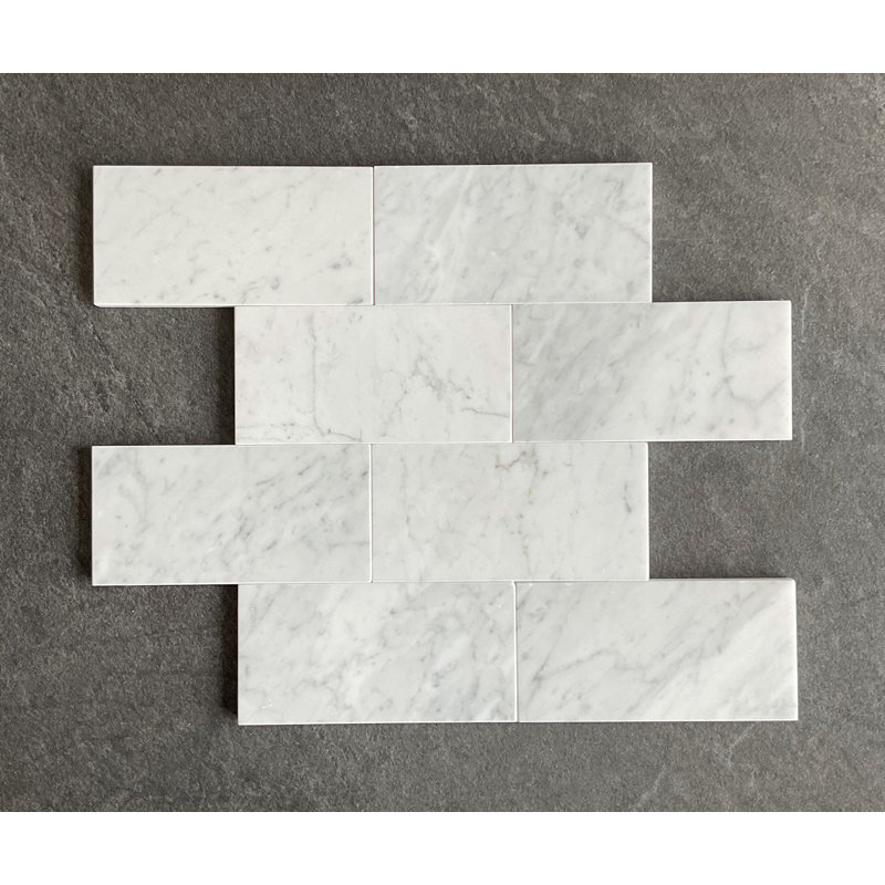 Carreau de plancher et de métro en marbre 3 po x 6 po, Marbre de Carrare blanc