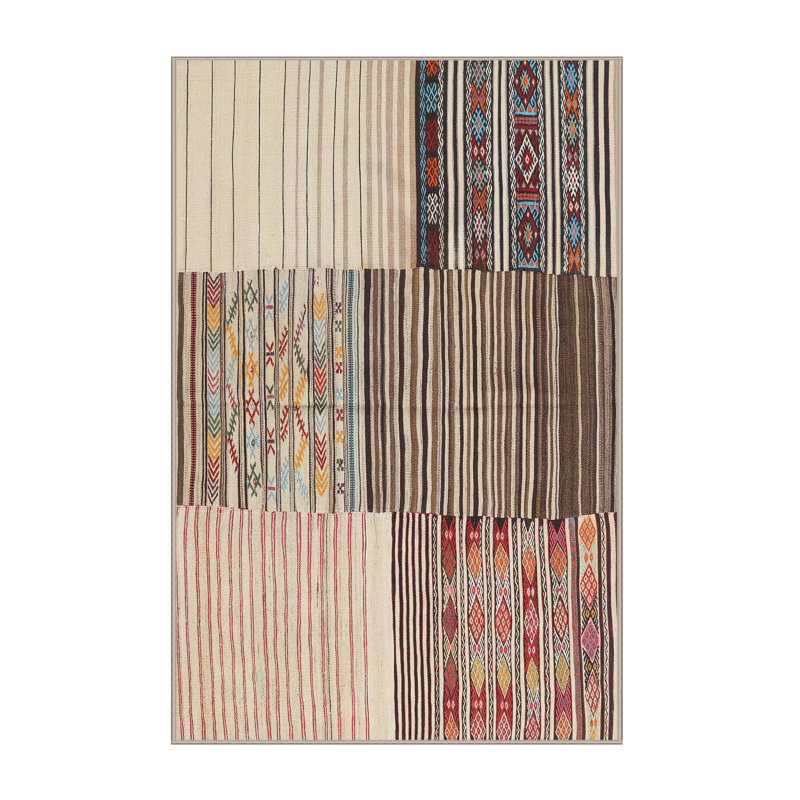 Beige contemporain/Tapis décoratif gris, Rectangle 5 pi x 7 pi
