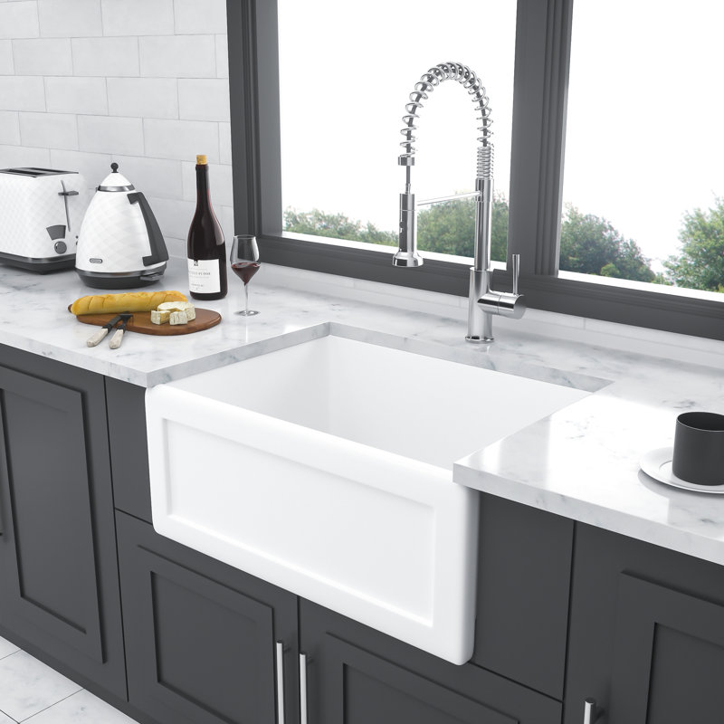 24" White Ceramic Apron Front Sink - Single Bowl, Functional Layout For Kitchen & Laundry 24 Inch White, Front, To Cracking