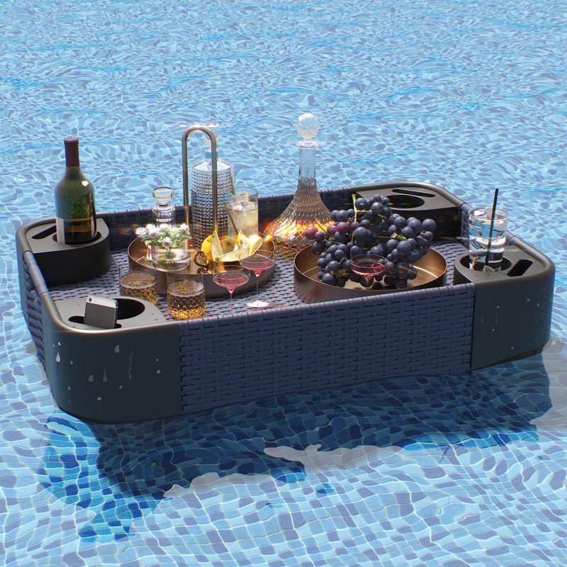 Plateau flottant au bord de la piscine en aluminium - toutes saisons pour boissons, collations et espaces extérieurs, Bleu