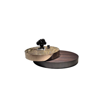 Circular Smoked Wood Marble Minimalist Luxury Multi-Functional Swivel Coffee Table
