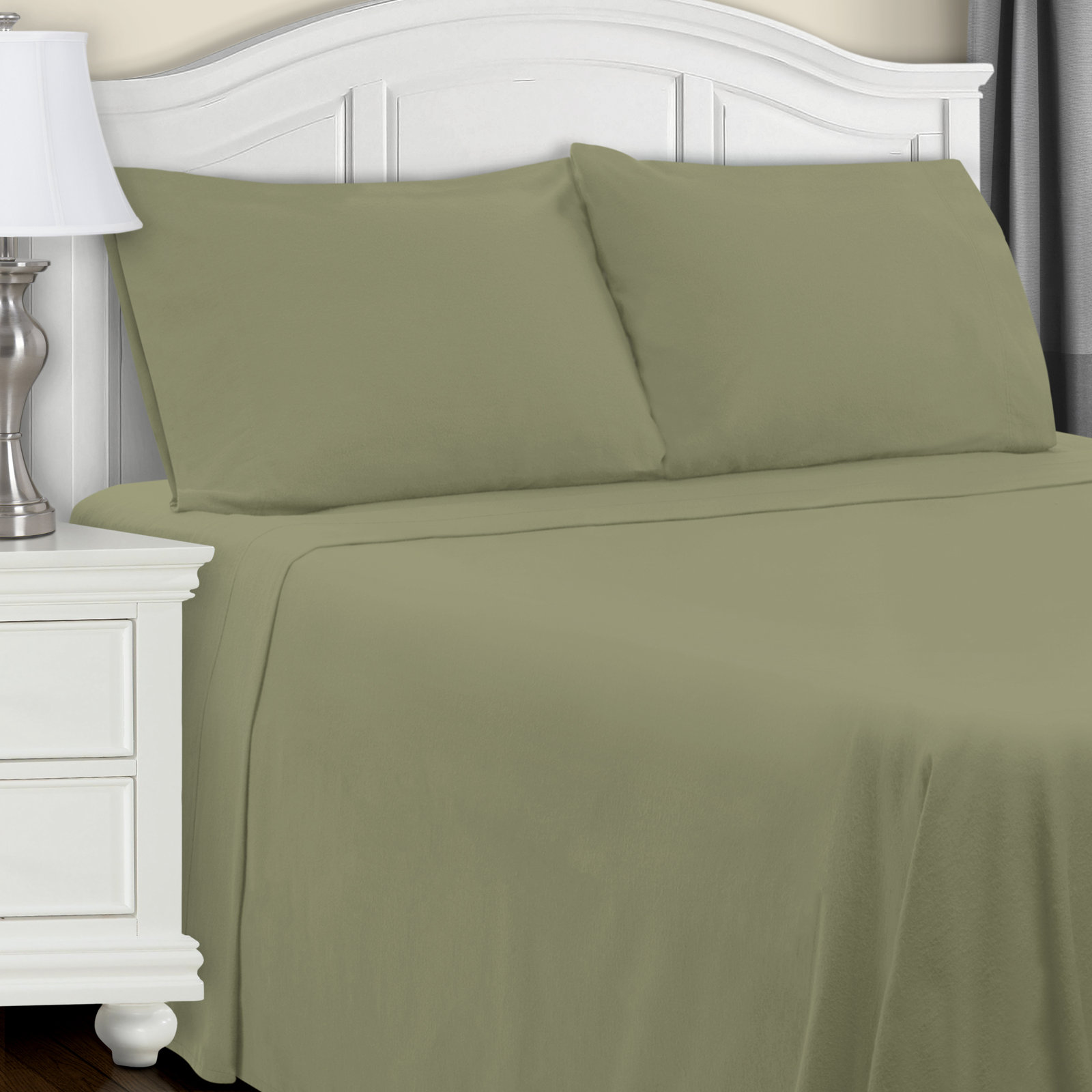 Cotton Flannel Pillowcase, Sage, Standard