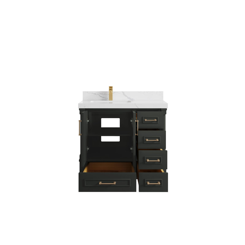 Meuble-lavabo simple 36 po avec plateau Aberdeen, Calacatta Laza