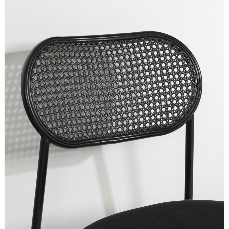 Black Rattan and Cane Mid-Century Side Chair Set
