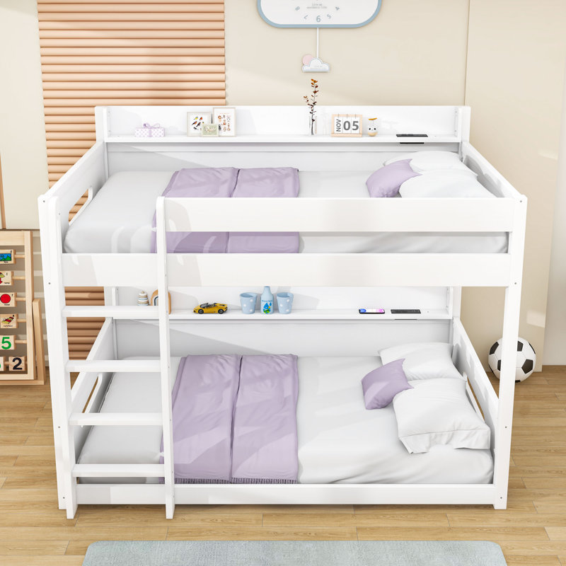 Queen Over Queen Wooden Bunk Bed With Ample Storage And USB Ports, White