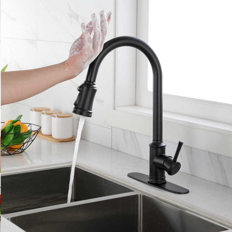 Robinet de cuisine tactile avec douchette extractible, Noir mat