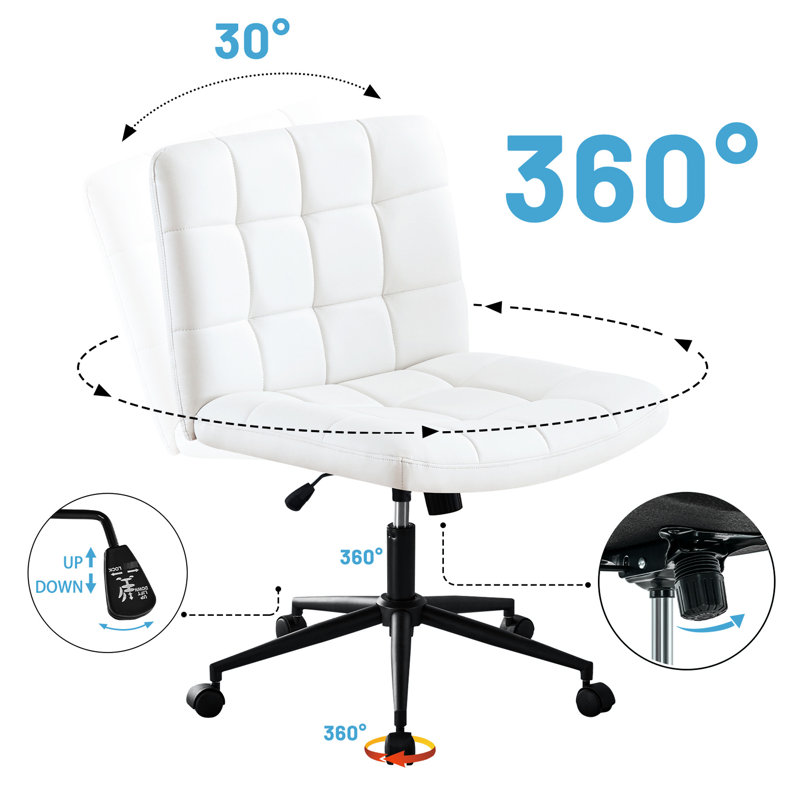 Chaise d'ordinateur pivotante blanche à hauteur ajustable 360 avec coussin de dossier haute densité pour bureau à domicile pivotant et bureau confortable