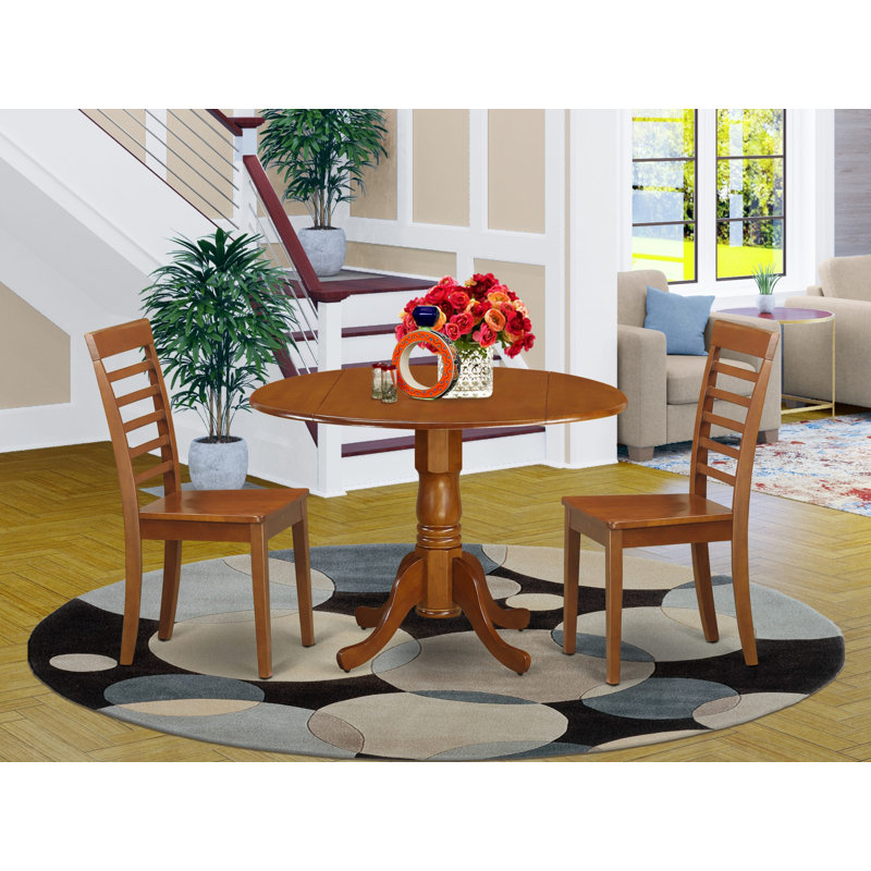  L'ensemble de table de cuisine 3 pièces pour petits espaces comprend une table ronde avec Dropleaf et 2 chaises de salle à manger, 42 po x 42 po, brun selle