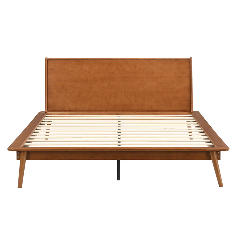 Structure de lit en bambou massif Aurandi Minimalist Auren avec support de lattes robuste, aucun sommier requis, Walnut Brown