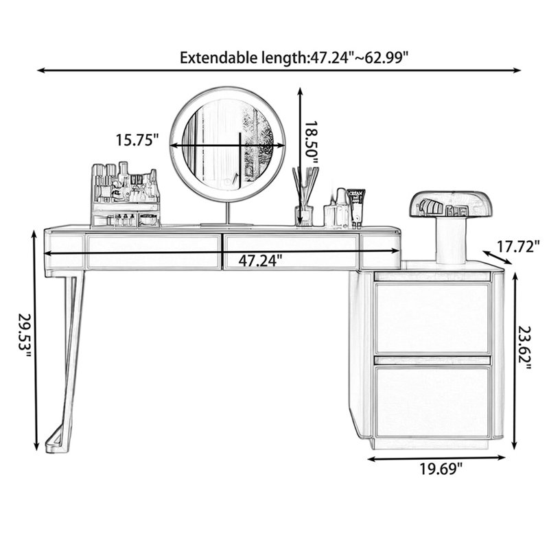 Makeup Vanity with Light mirror,4 drawers