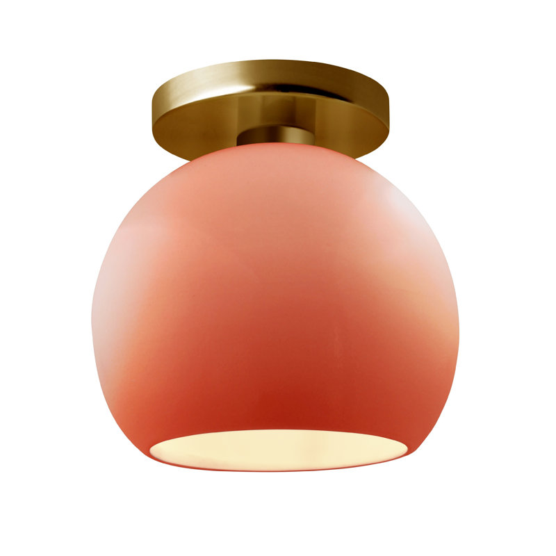 Plafonnier semi-encastré Radiance, H 9 po x l 10 po x P 10 po, Rosé brillant / laiton poli, Laiton brossé