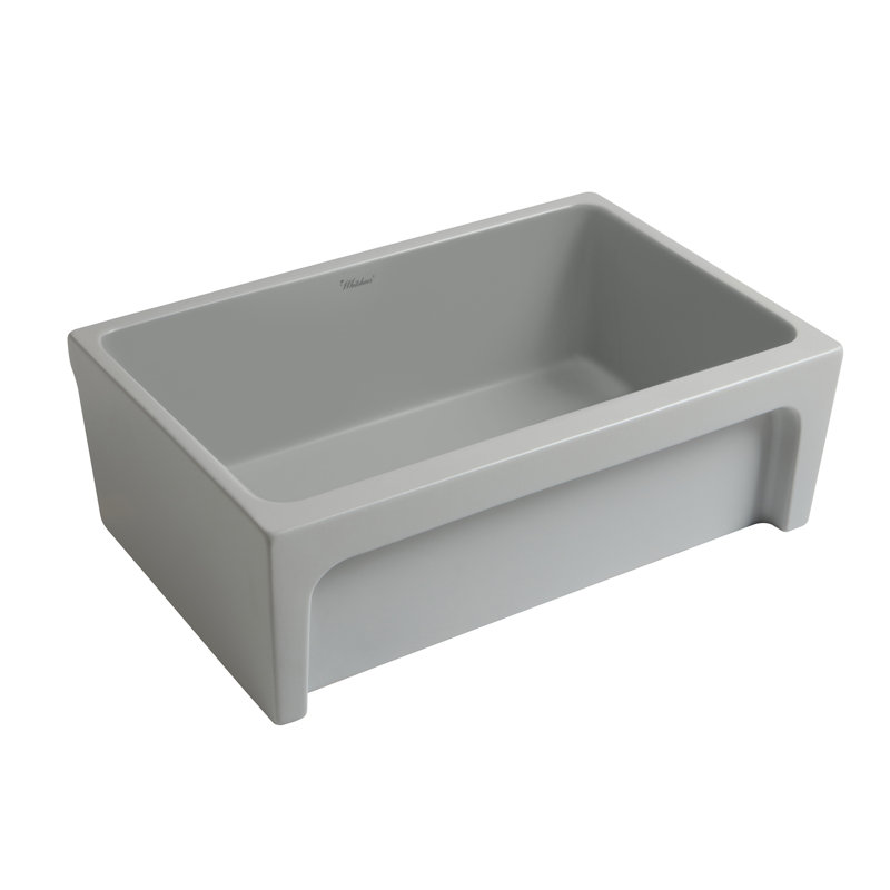 Whitehaus 30” Reversible Single Bowl Fireclay Kitchen Sink: 2-1/2" Lip, Beveled Front Apron, Matte Light Cement