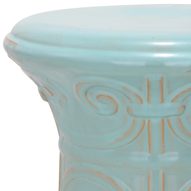 Jayesh Ceramic Accent Stool, Light Aqua