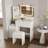 Makeup Vanity Desk with Mirror and Lights - 36" Vanity Table Set with 4 Drawers, Power Outlet, USB Ports, Stool, Dressing Table with 3 Lighting Color Adjustable Storage Shelves for Bedroom, Women-900075793