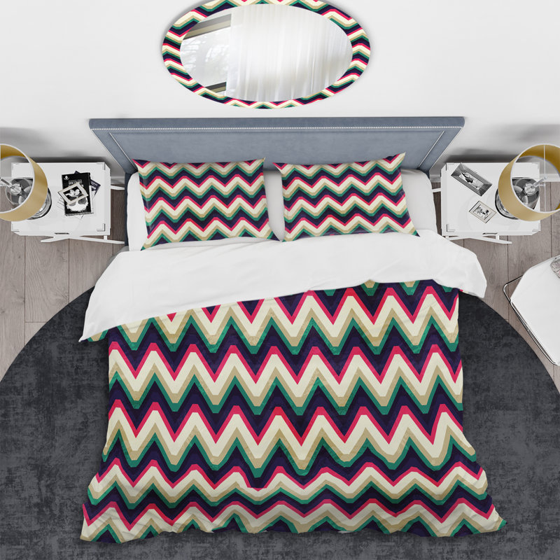 Chevron effet grunge - Ensemble de housse de couette abstrait - Microfibre de polyester