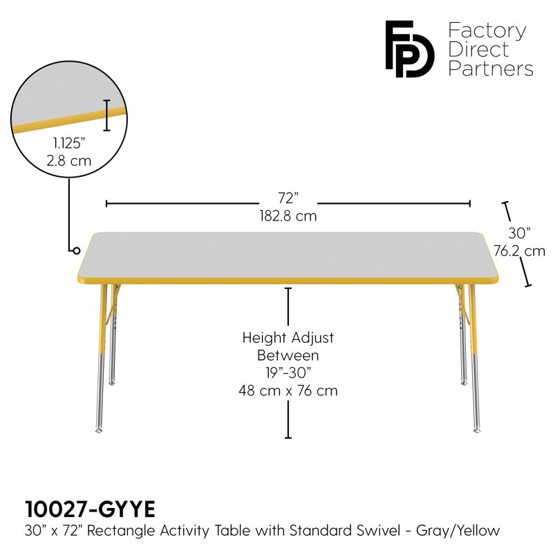 Laminate Adjustable Rectangle Activity Table, Jaune