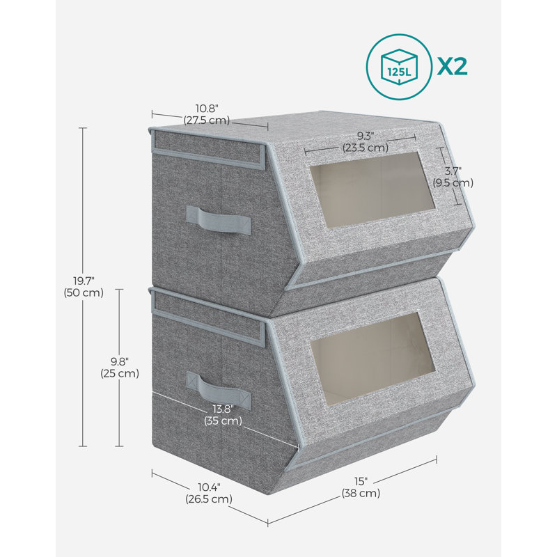 Stackable Storage Bins Set Of 2, Storage Boxes With Lids And Windows, Non-Woven Fabric Closet Organizers With Magnetic Closures, Side Handles