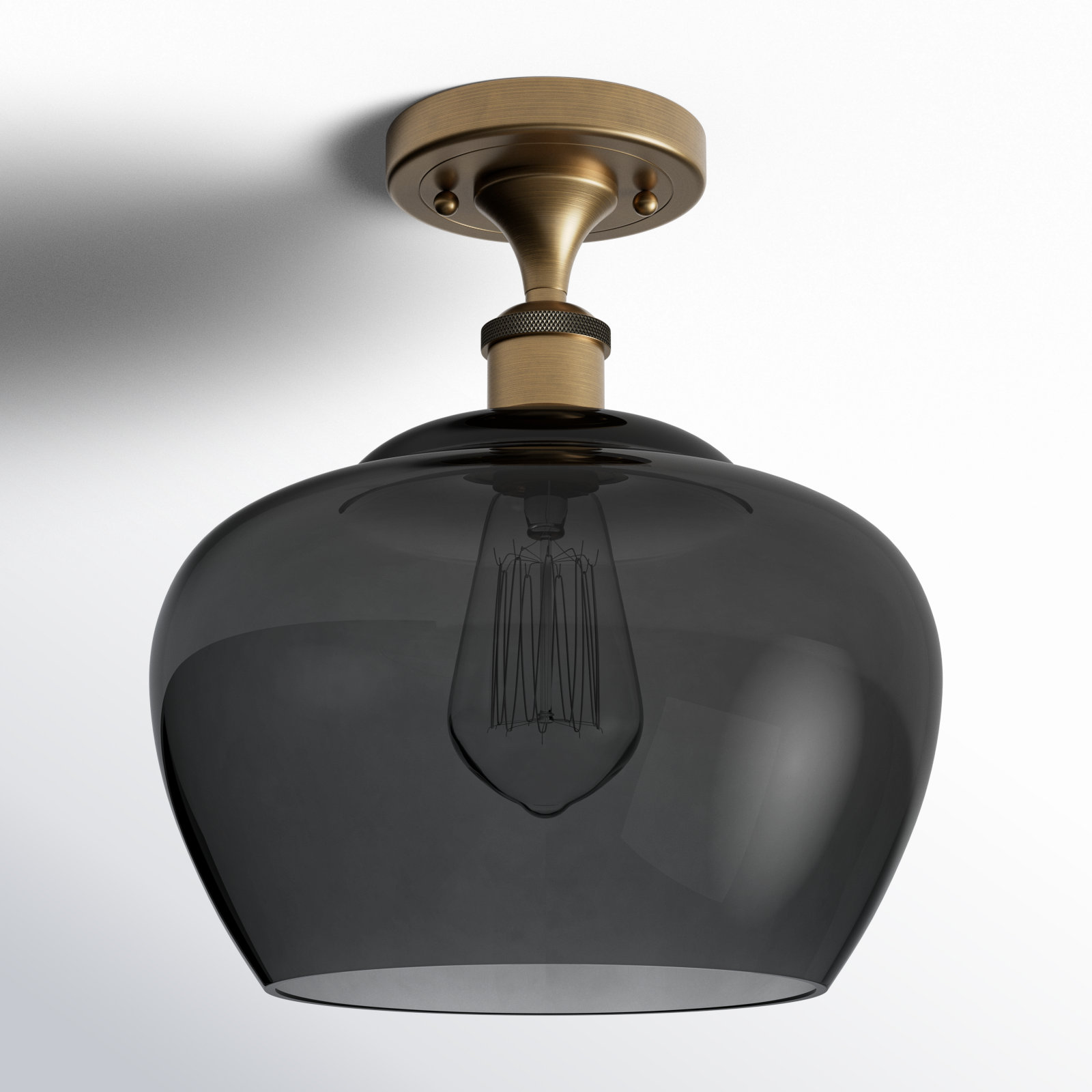 Renee Single Light Glass Semi Flush Mount, Plated Smoke, Brushed Brass, Bulb Not Included